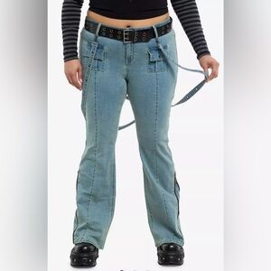 Hot Topic Light indigo suspender low rise flare pants size 18 missing belt